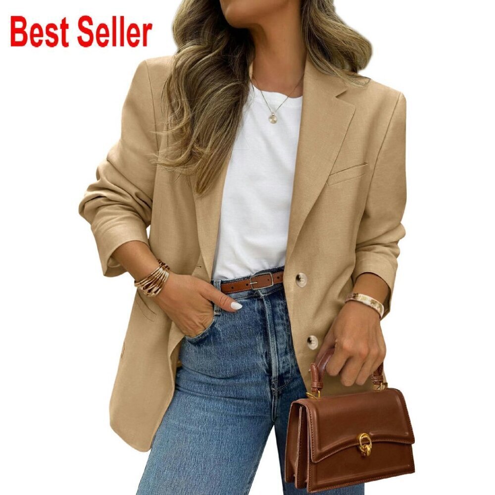 Long Sleeve Lapel Blazer Open Front Fitted Chic Business Casual Work Jacket